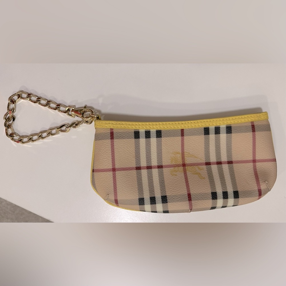 Burberry haymaker check chain link wristlet/pouch.